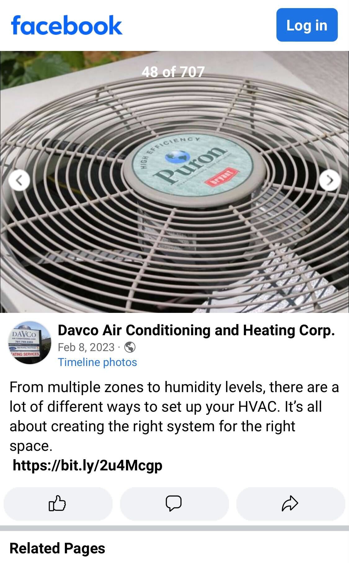 Image of an HVAC company's Facebook post